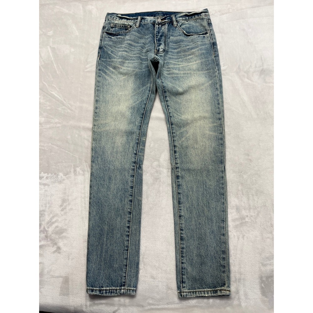 mnml Denim Jeans Mens 34 Blue Excellent Light Wash Whiskered Straight Leg